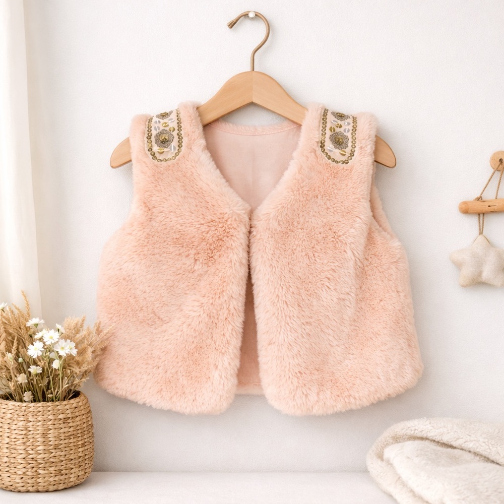 Nicole Miller New York Light Pink Faux Fur Fluffy Vest Girls Size 5